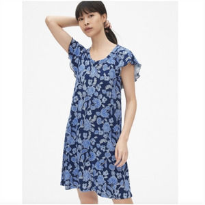 Gap Blue Floral Flutter Sleeve Shift Dress Size Large